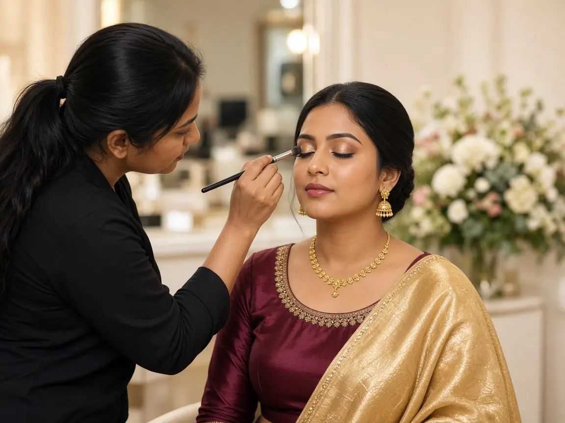 Bridal makeup being applied
